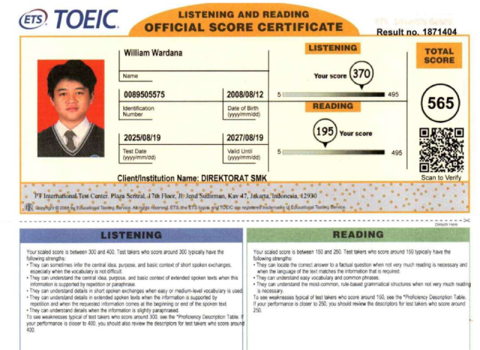 TOEIC Certificate